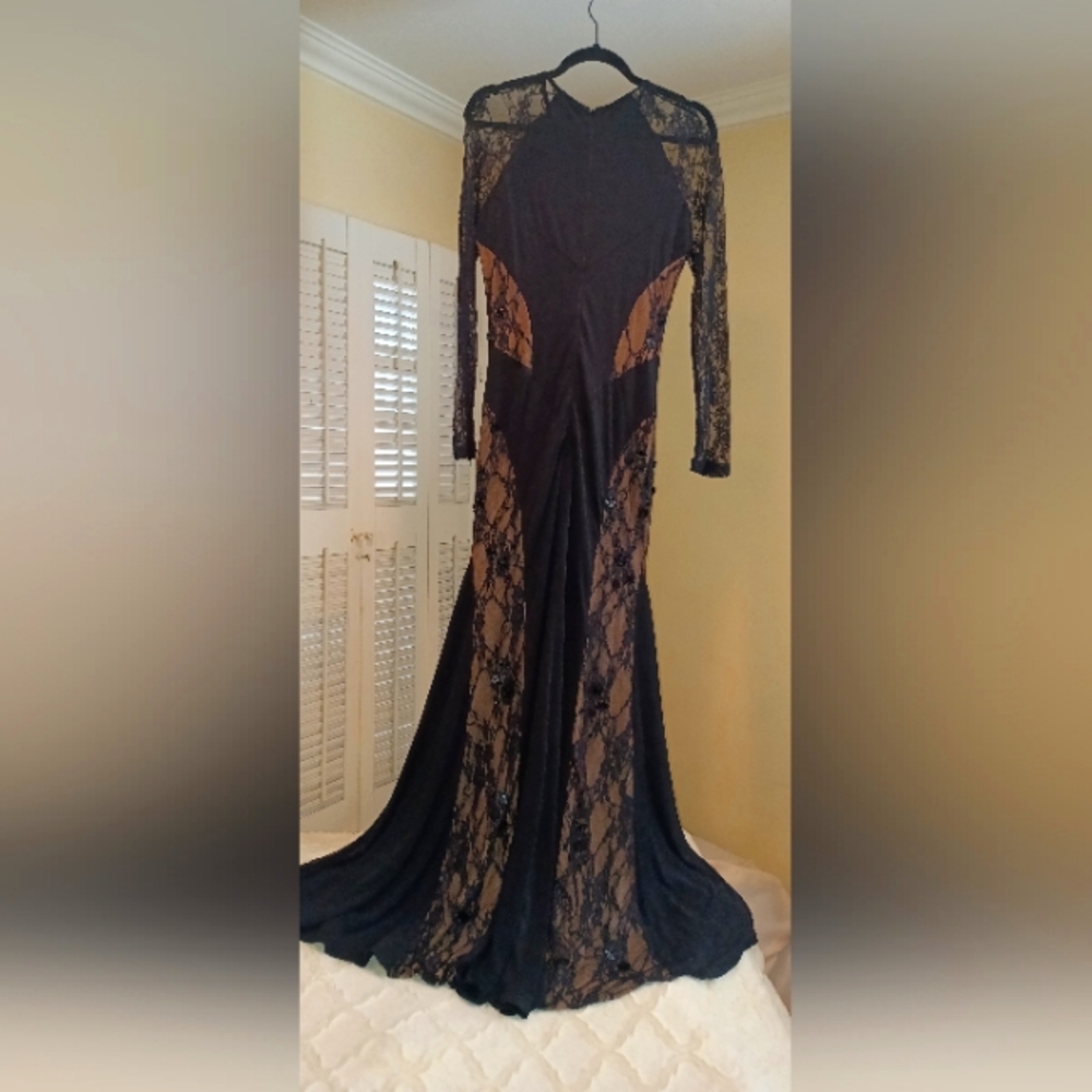 Evangelina black lace nude contrast formal dress/gown *NEVER WORN